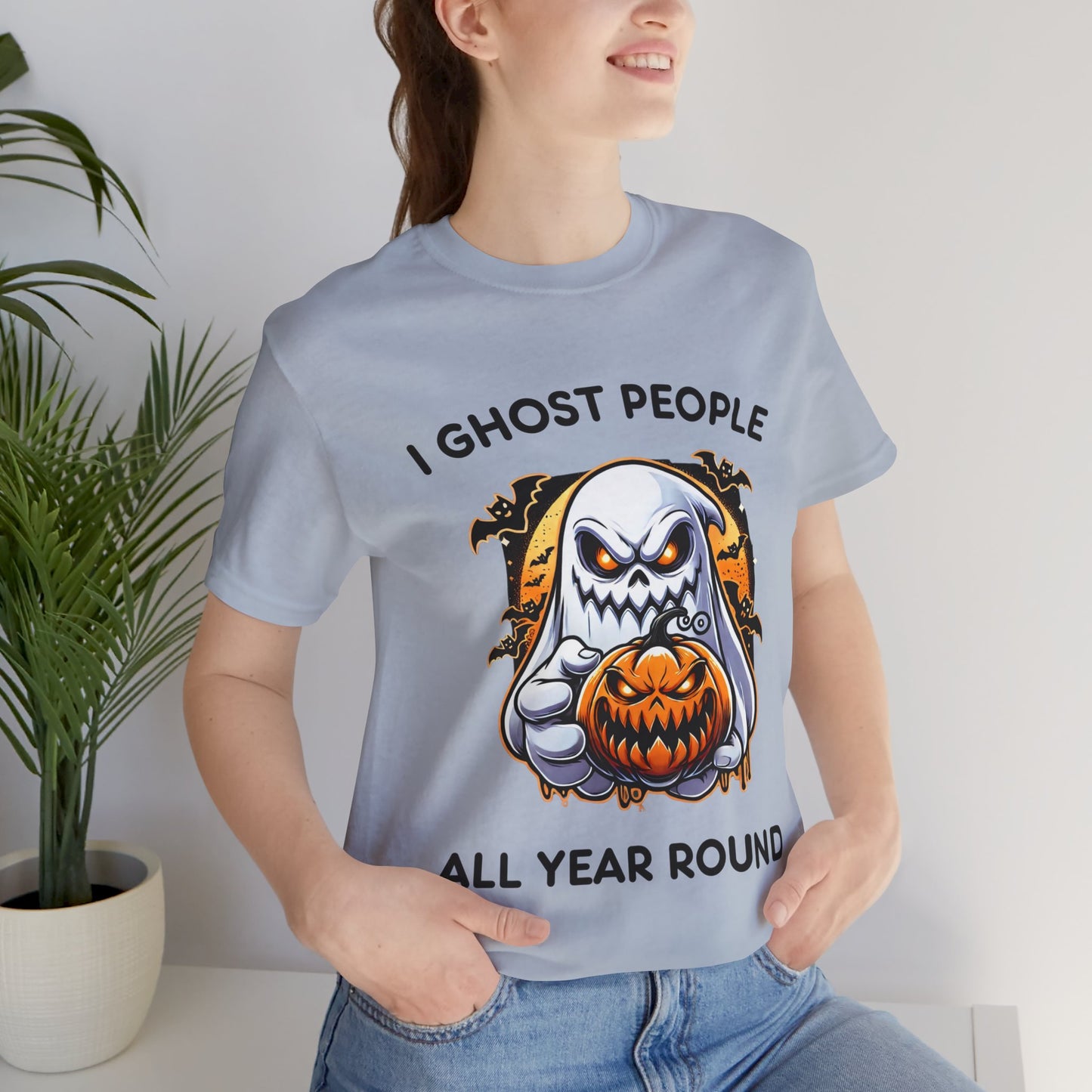 Scary Ghost with Spooky Pumpkin Halloween T-Shirt