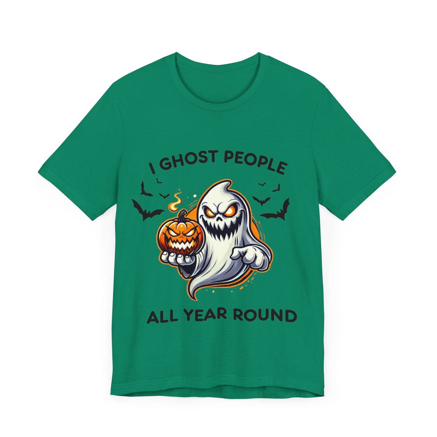 Menacing Ghost with Spooky Pumpkin Halloween T-Shirt - Scary Cartoon Design