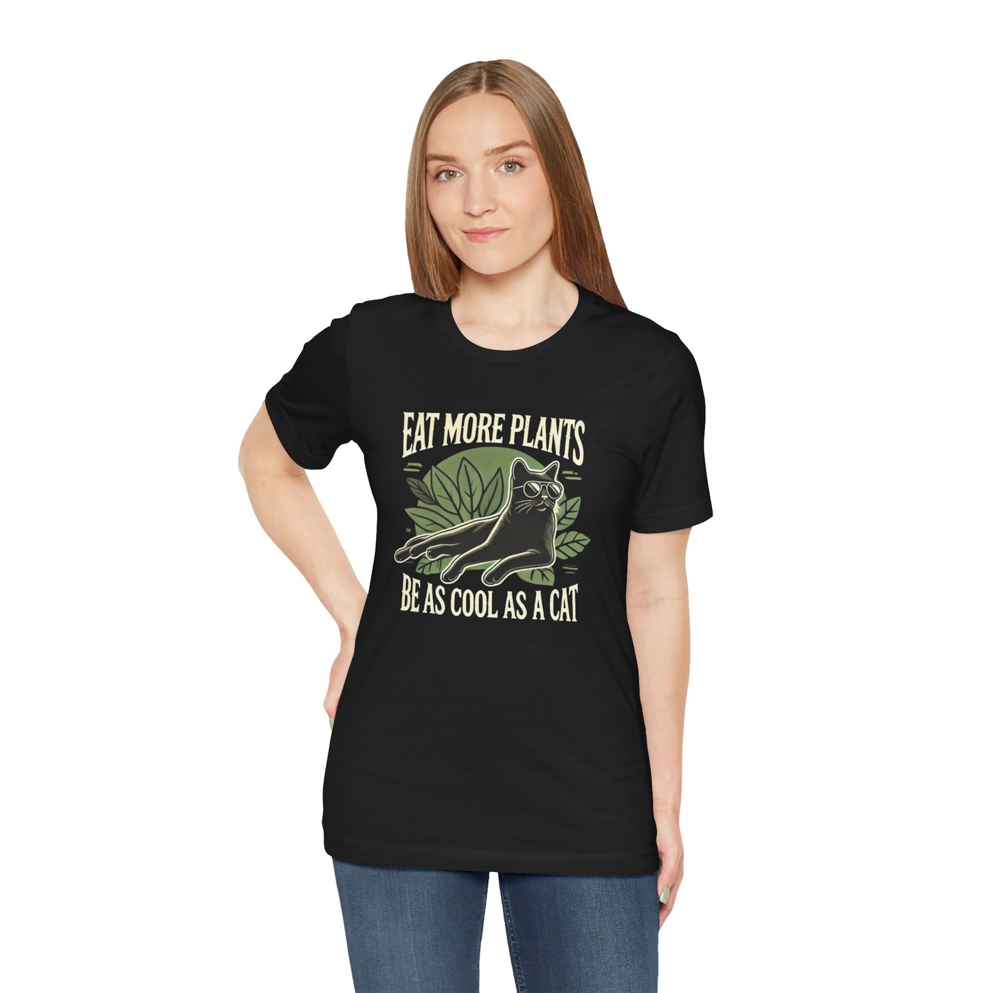 Eat More Plants, Be as Cool as a Cat Unisex T-Shirt – Vegan Cat Lover Tee