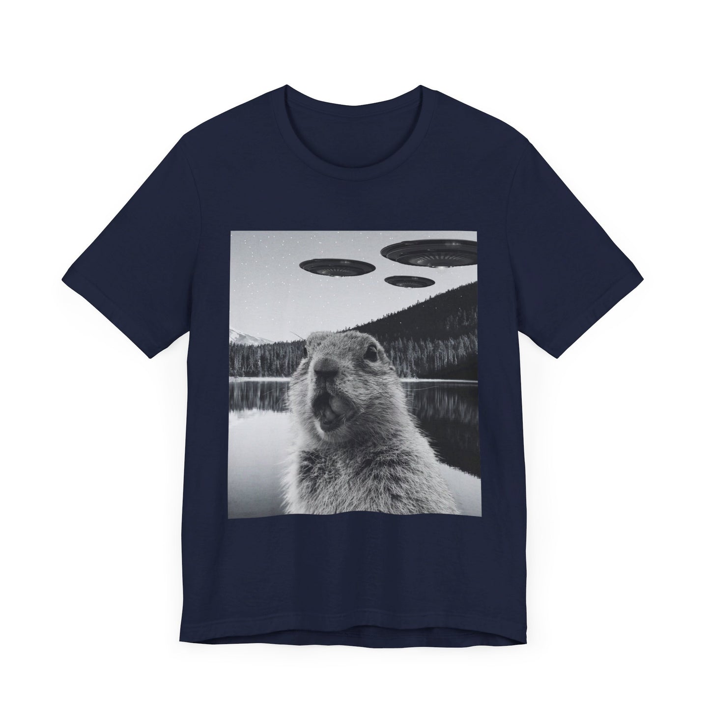 Funny Graphic Tee Selfie with UFOs Weird T-Shirt