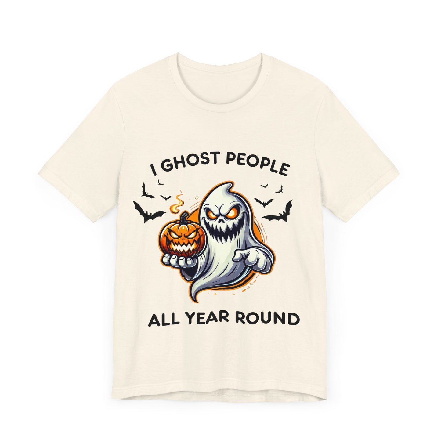 Menacing Ghost with Spooky Pumpkin Halloween T-Shirt - Scary Cartoon Design