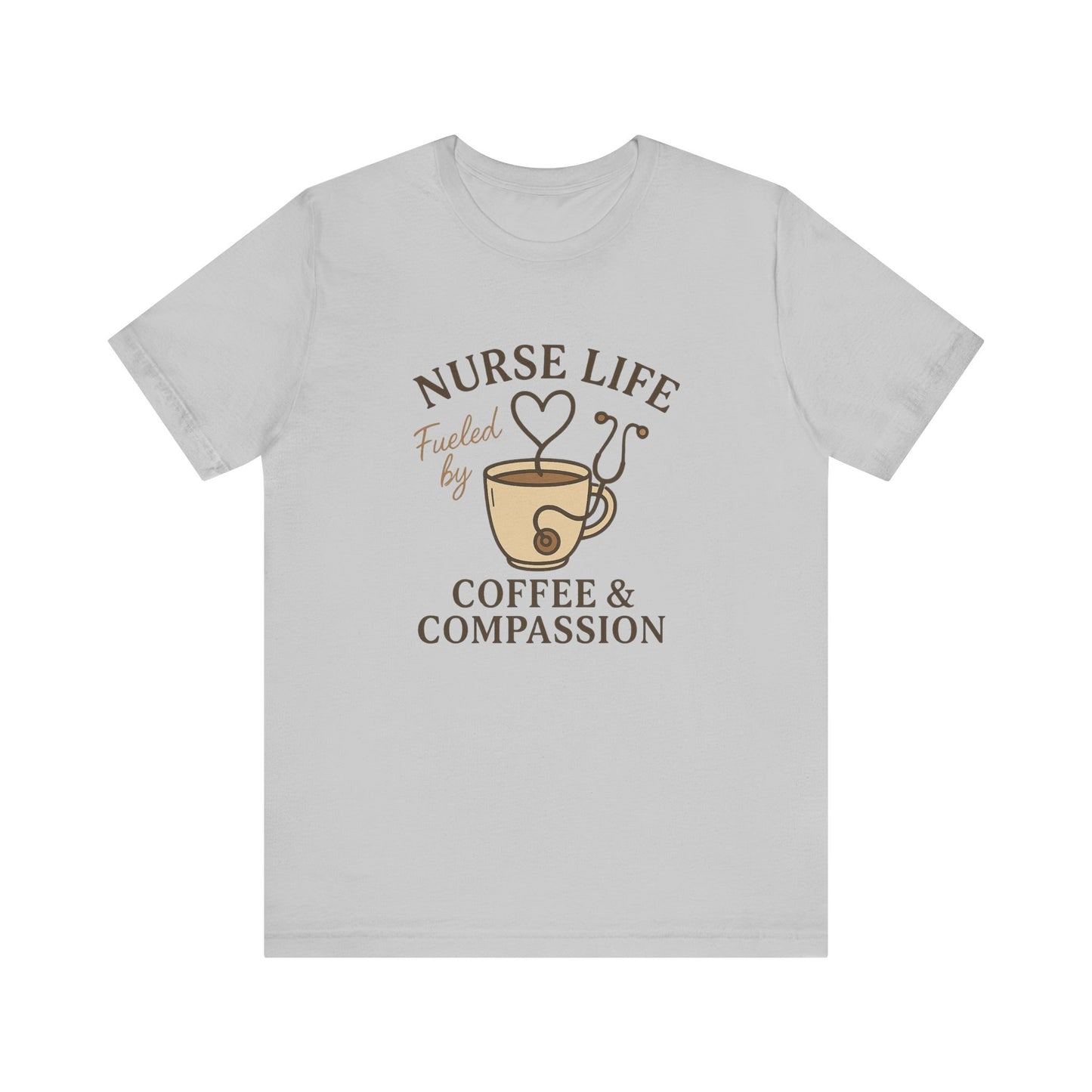 Nurse Life Fueled by Coffee and Compassion Shirt | Funny Nurse T-Shirt for Women | Cute Stethoscope Coffee Cup Tee | RN Gift Idea