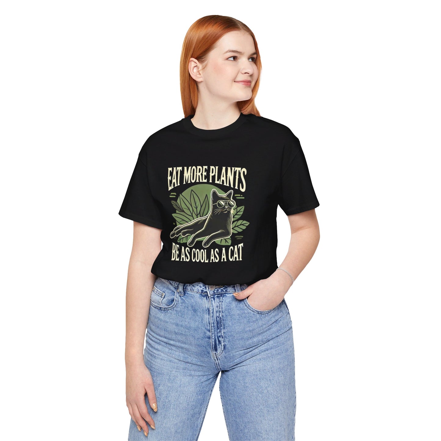 Eat More Plants, Be as Cool as a Cat Unisex T-Shirt – Vegan Cat Lover Tee