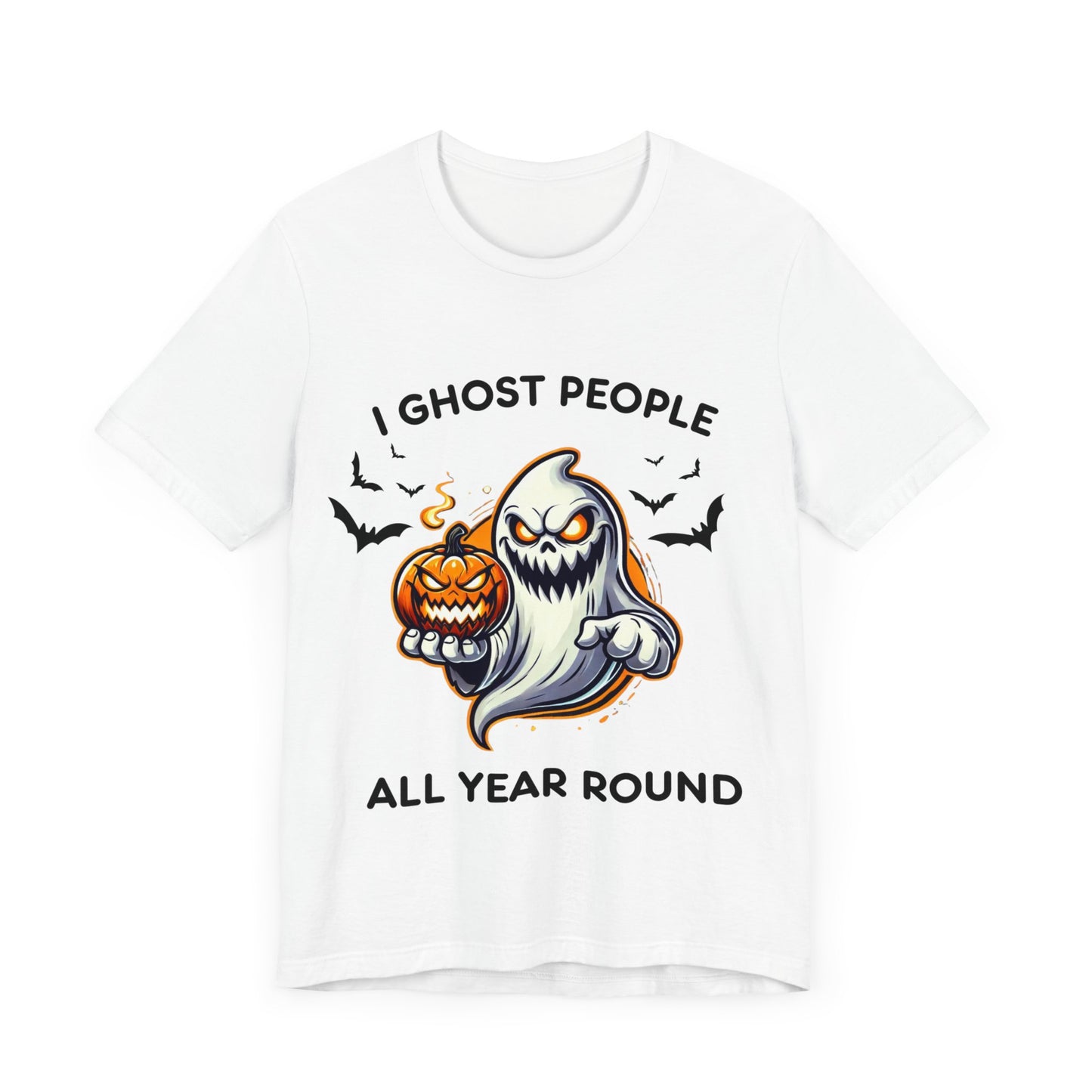 Menacing Ghost with Spooky Pumpkin Halloween T-Shirt - Scary Cartoon Design