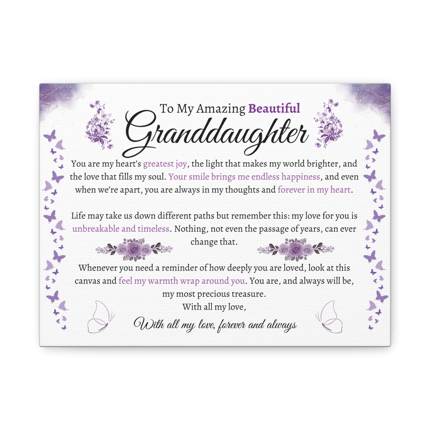 To My Granddaughter Sentimental Matte Canvas
