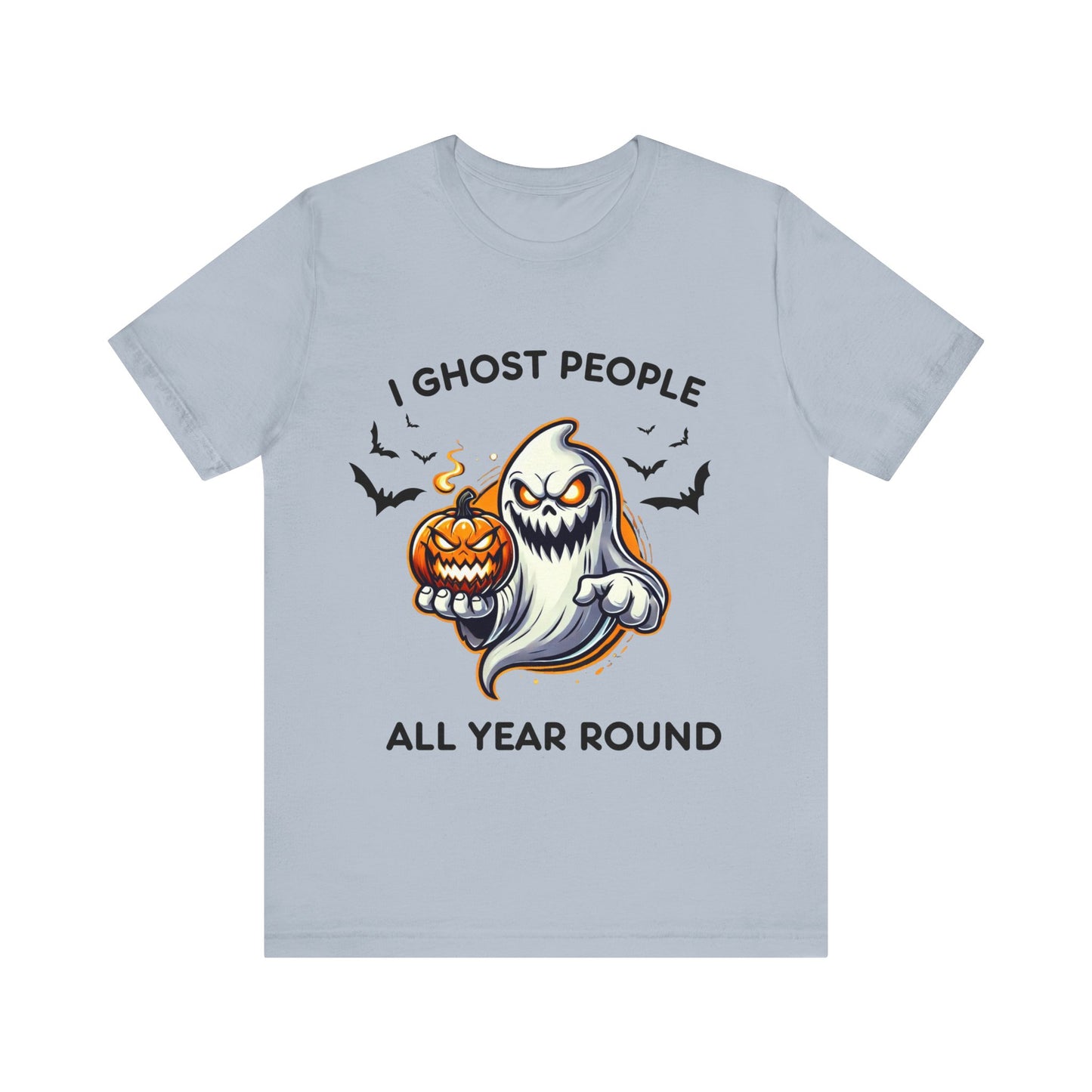 Menacing Ghost with Spooky Pumpkin Halloween T-Shirt - Scary Cartoon Design