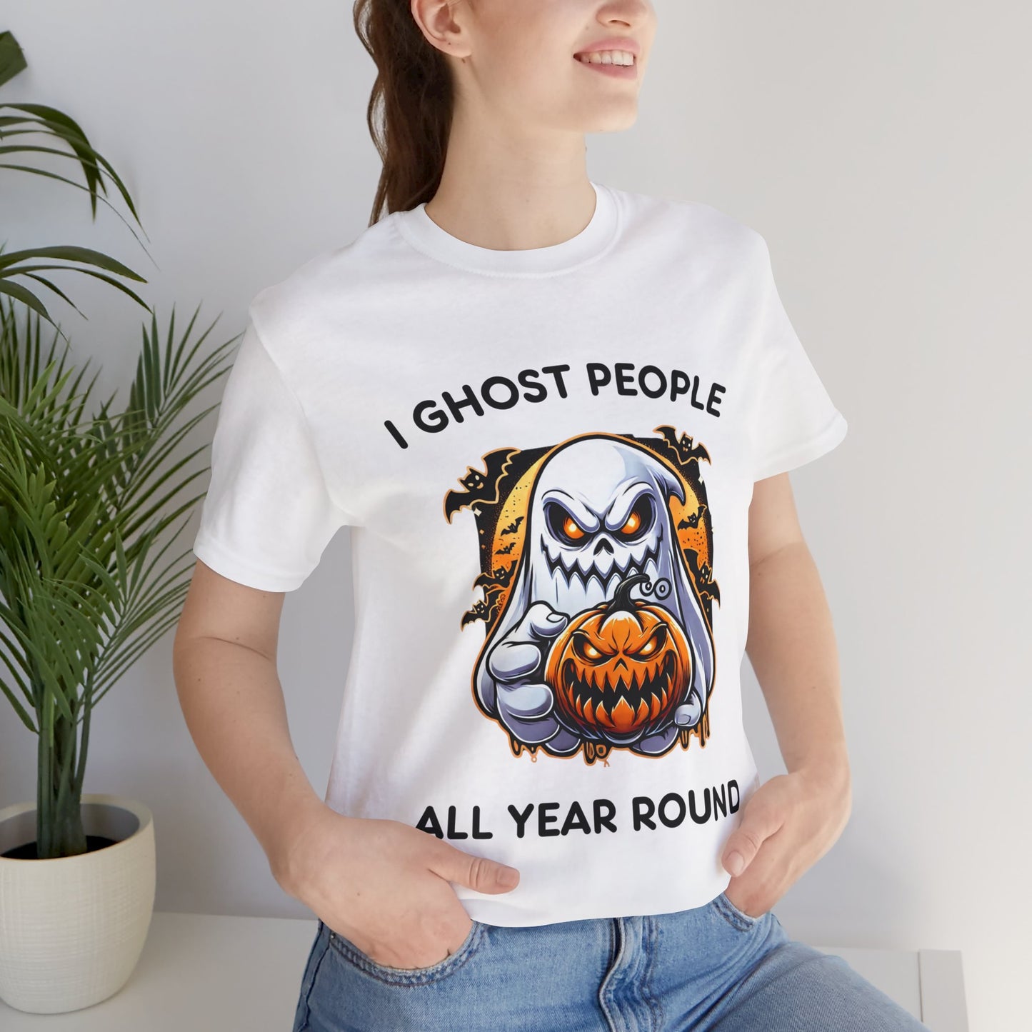 Scary Ghost with Spooky Pumpkin Halloween T-Shirt