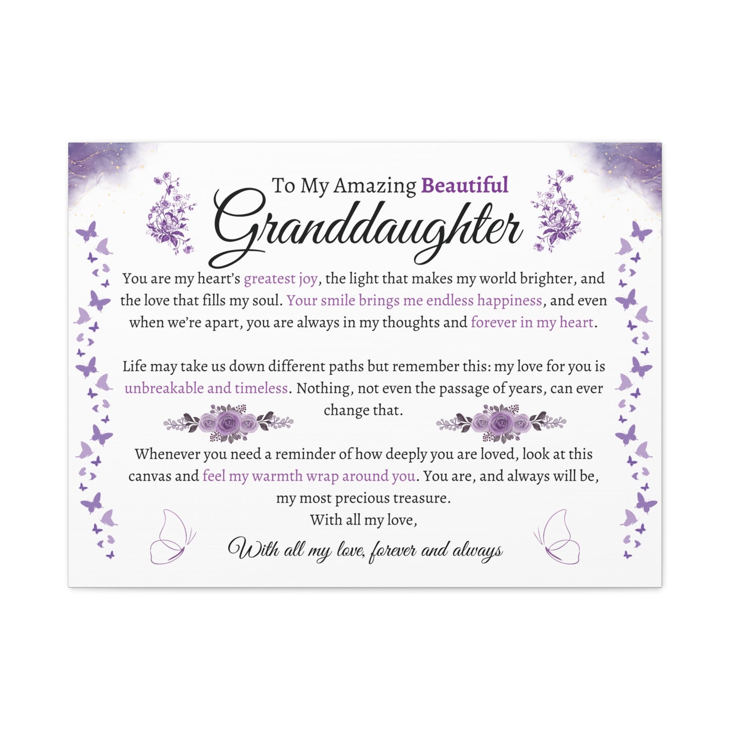 To My Granddaughter Sentimental Matte Canvas