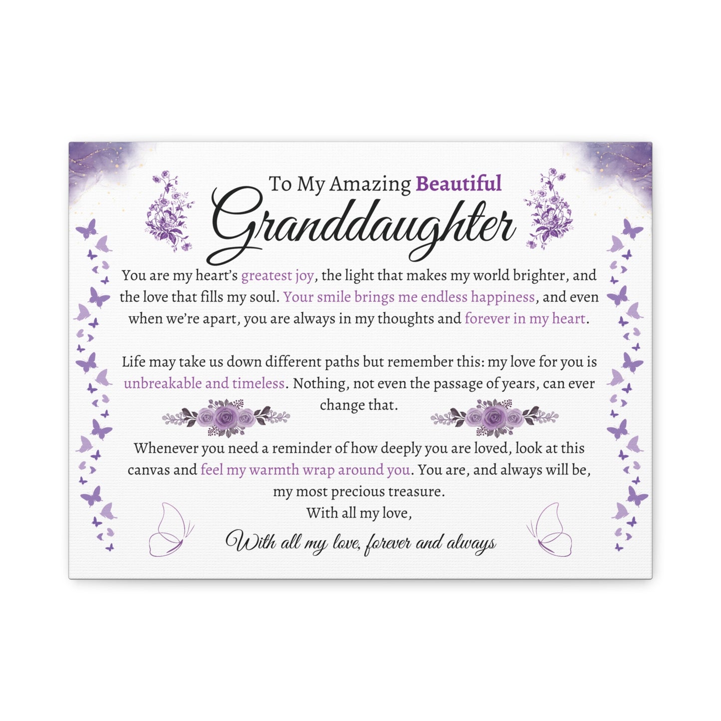 To My Granddaughter Sentimental Matte Canvas