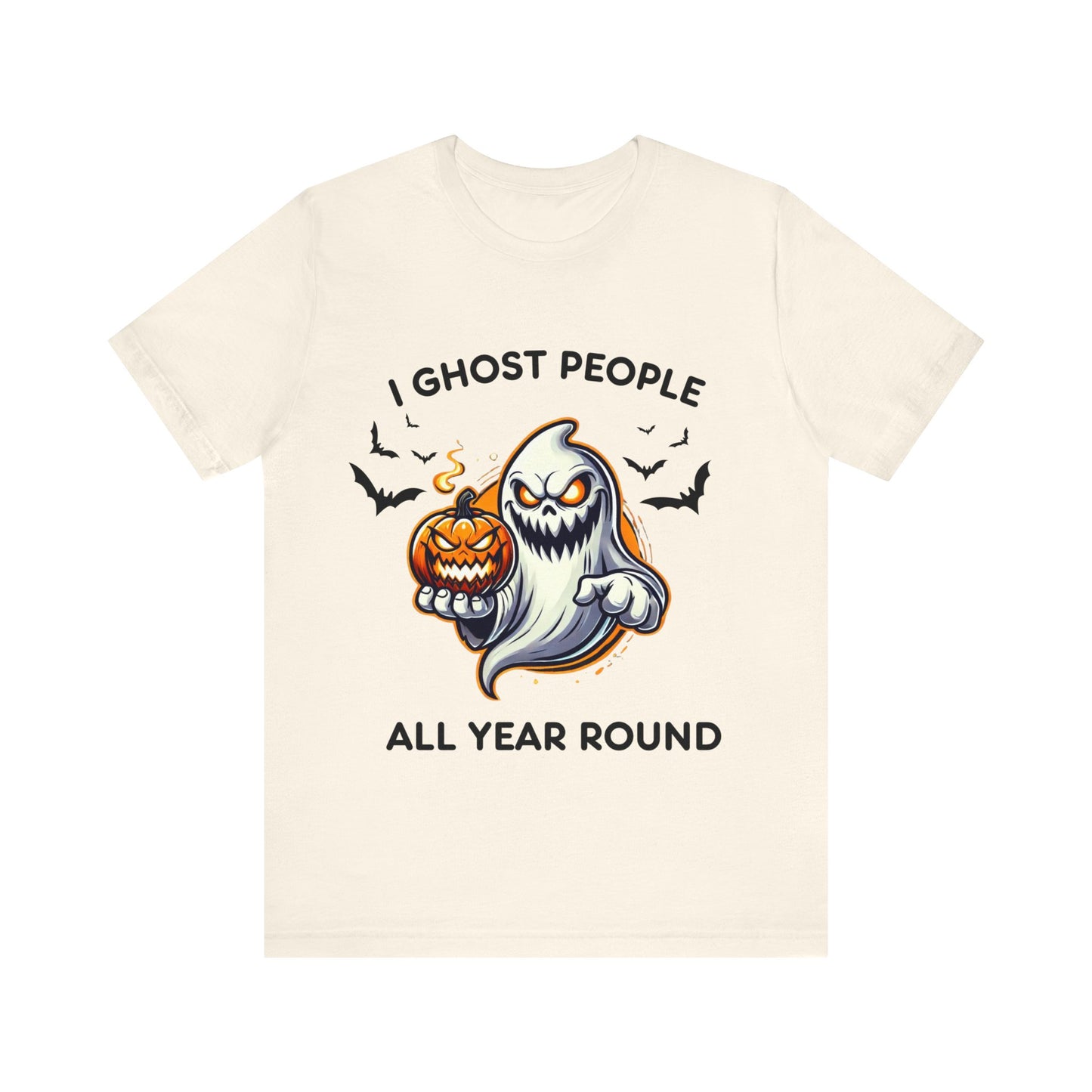 Menacing Ghost with Spooky Pumpkin Halloween T-Shirt - Scary Cartoon Design