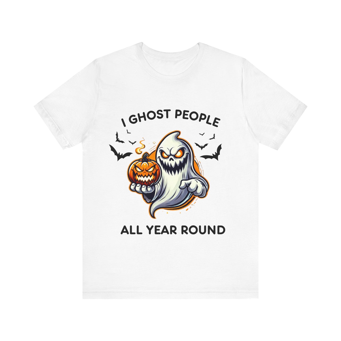 Menacing Ghost with Spooky Pumpkin Halloween T-Shirt - Scary Cartoon Design