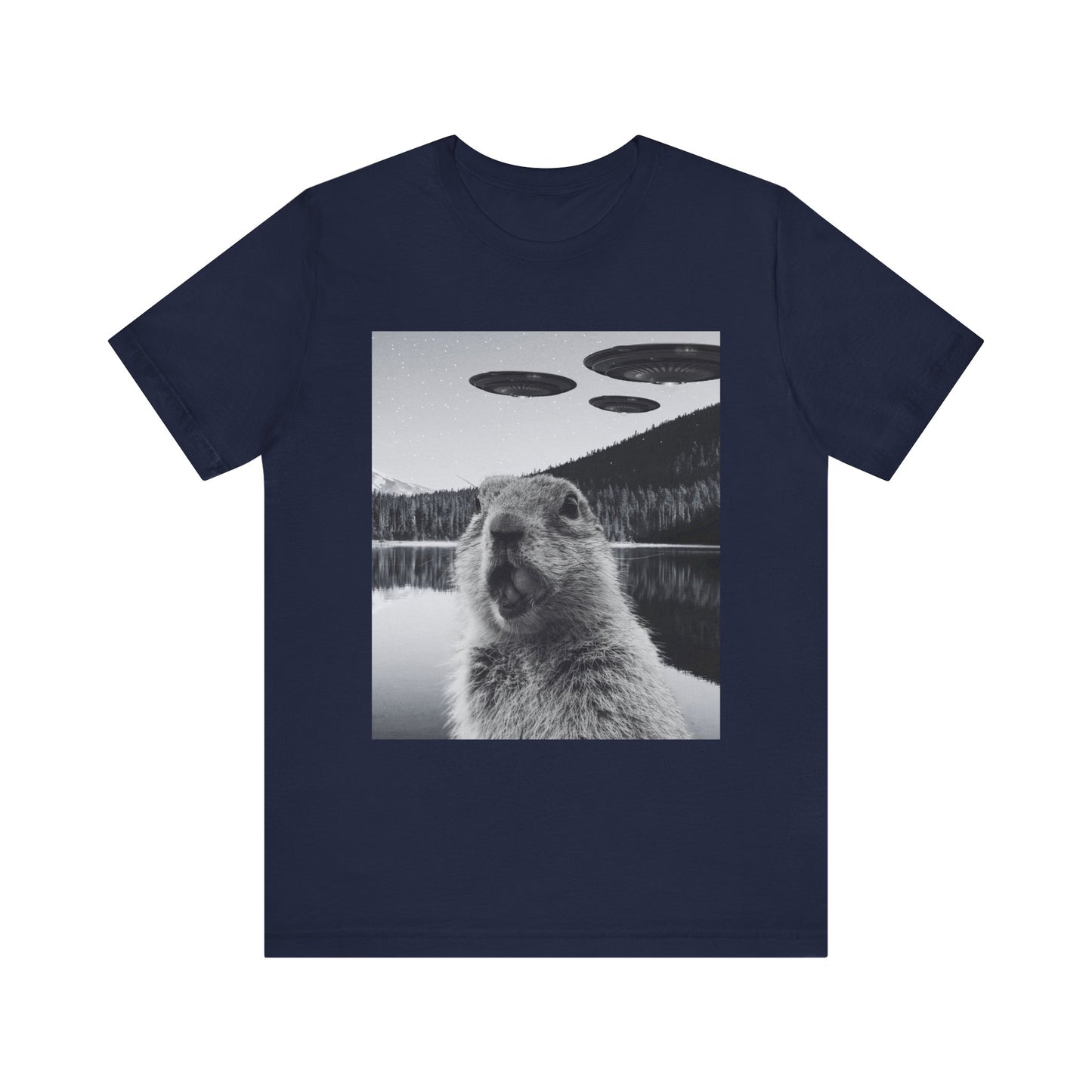 Funny Graphic Tee Selfie with UFOs Weird T-Shirt