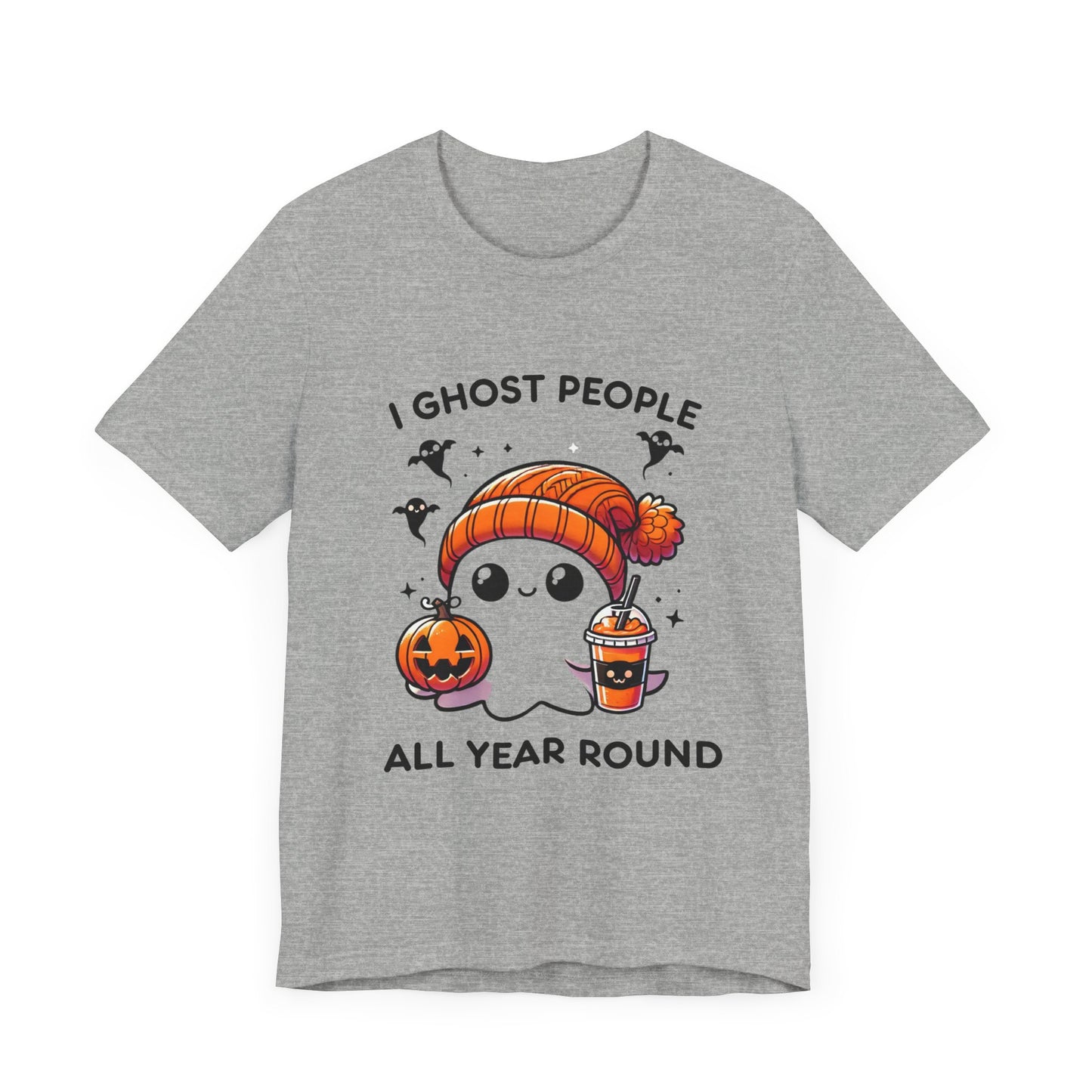 Cute Halloween Ghost T-Shirt with Orange Beanie and Pumpkin - Adorable Cartoon Design