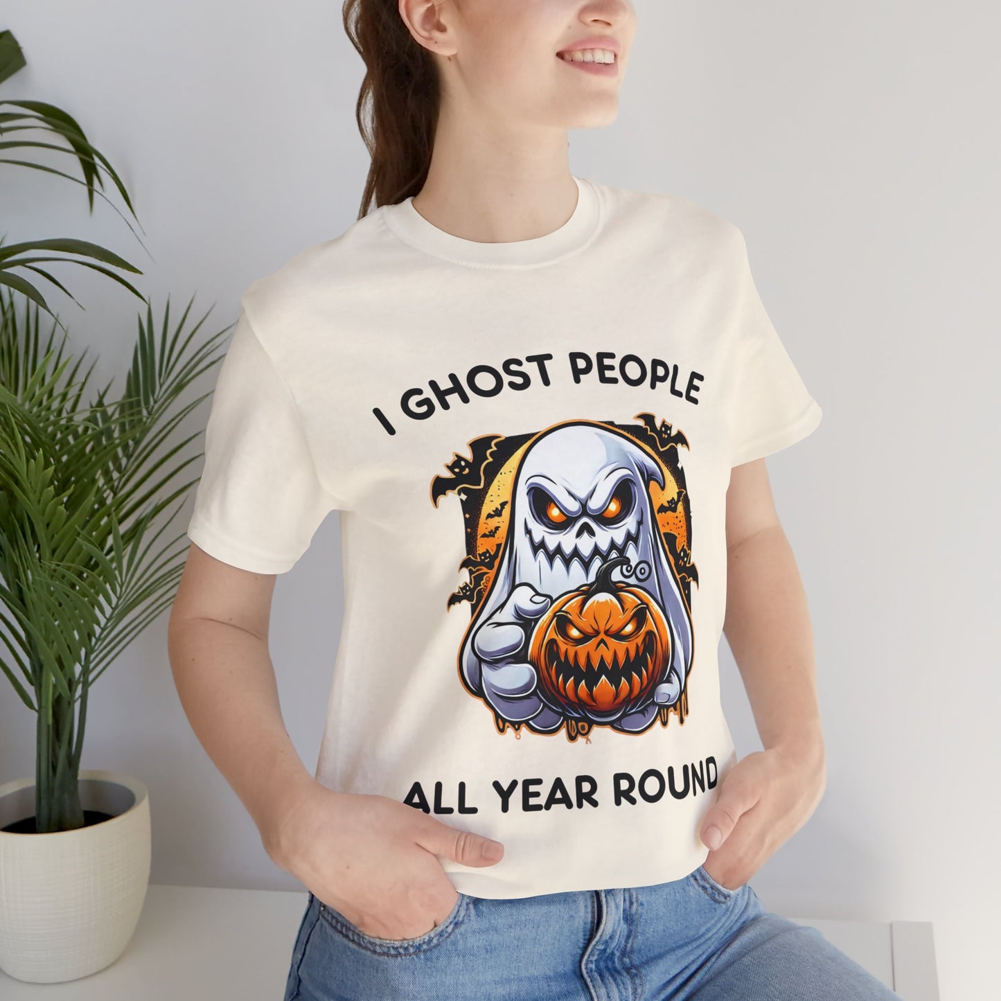 Scary Ghost with Spooky Pumpkin Halloween T-Shirt