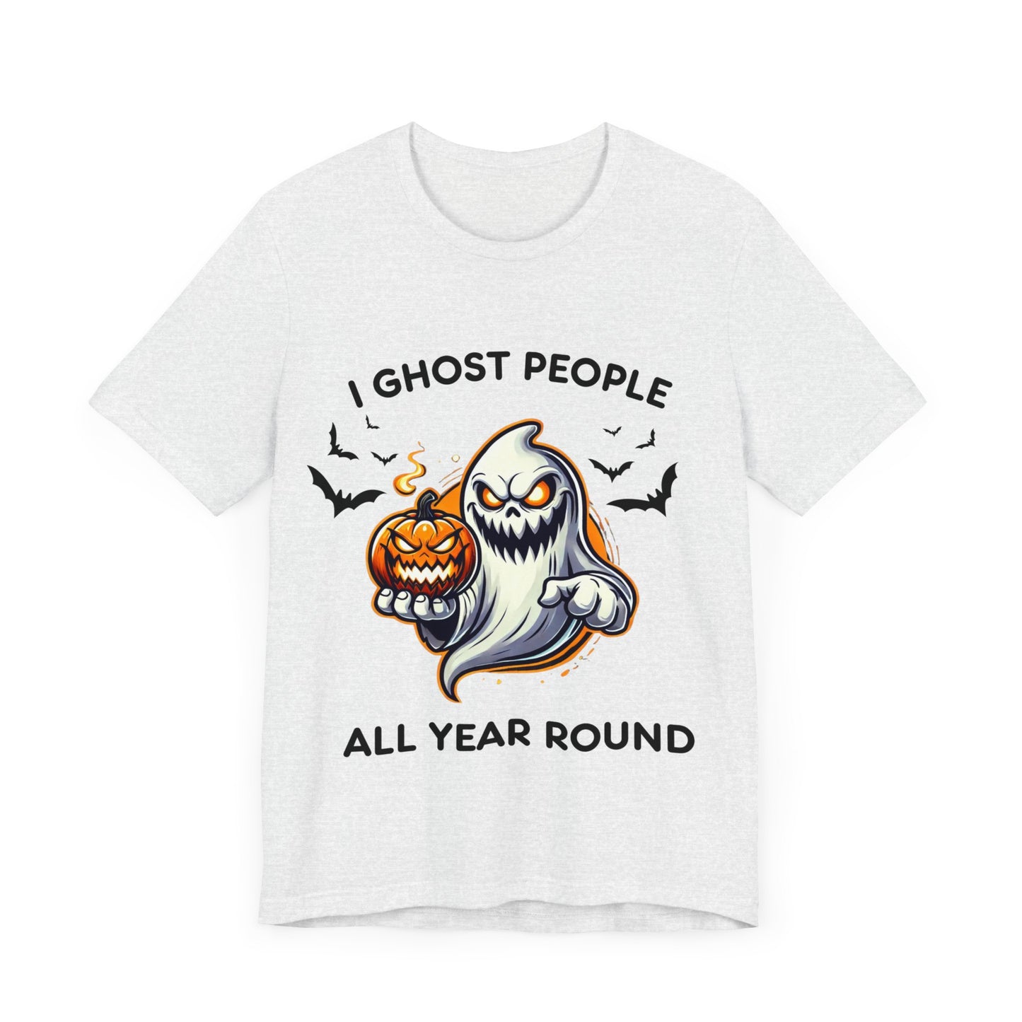 Menacing Ghost with Spooky Pumpkin Halloween T-Shirt - Scary Cartoon Design