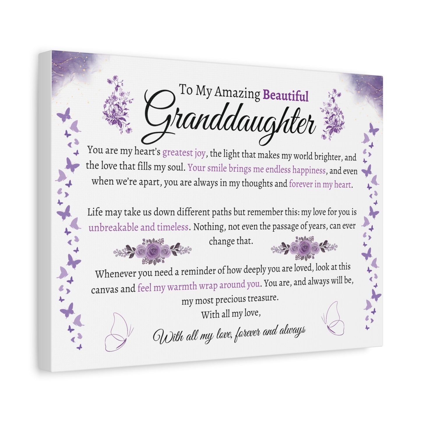 To My Granddaughter Sentimental Matte Canvas