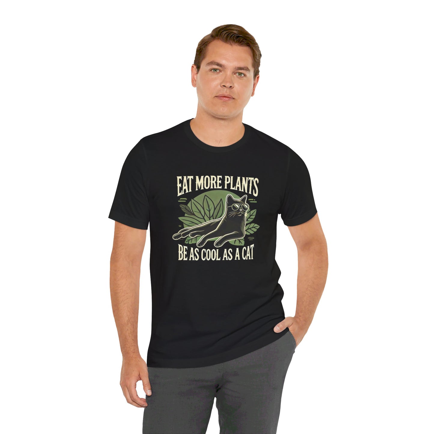 Eat More Plants, Be as Cool as a Cat Unisex T-Shirt – Vegan Cat Lover Tee