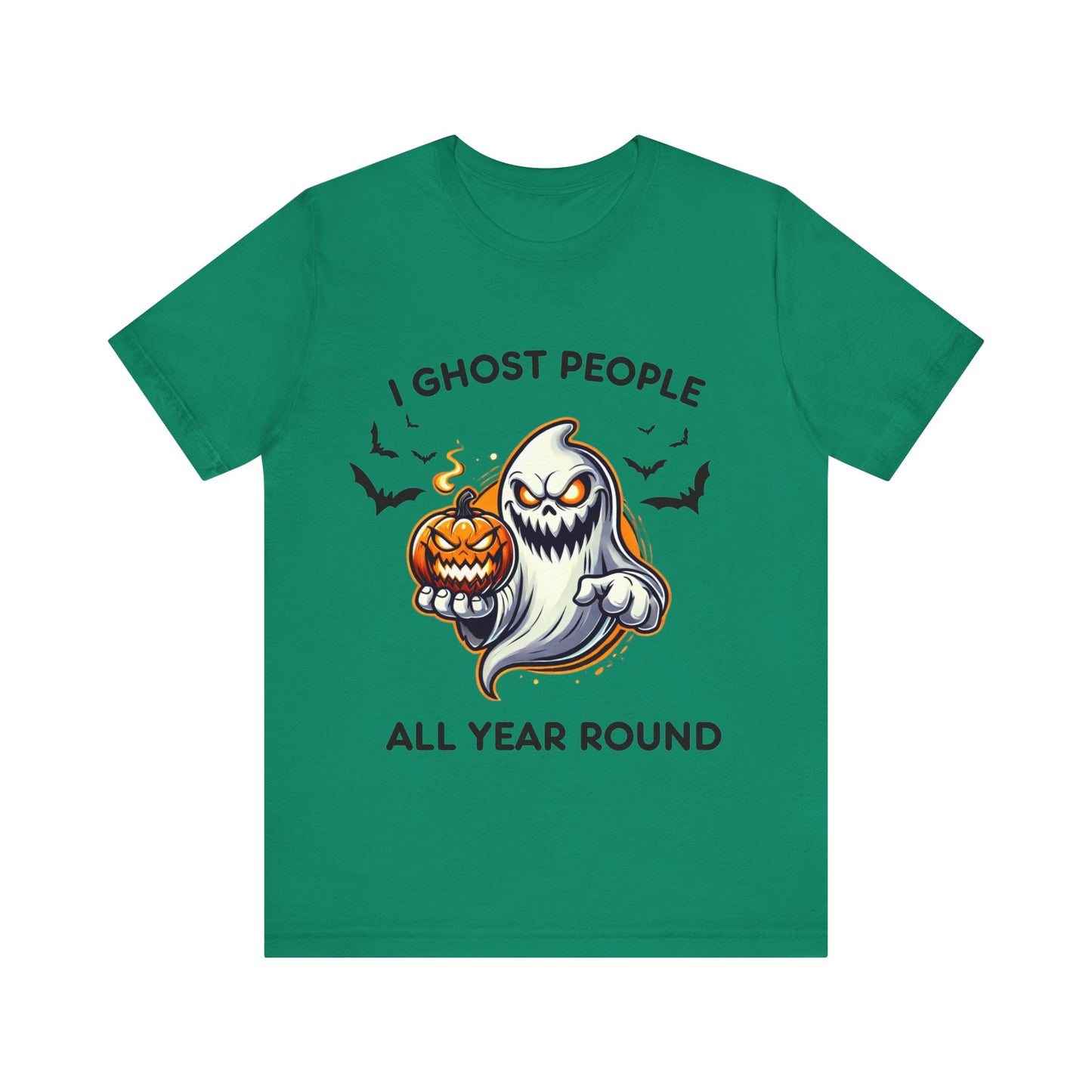Menacing Ghost with Spooky Pumpkin Halloween T-Shirt - Scary Cartoon Design