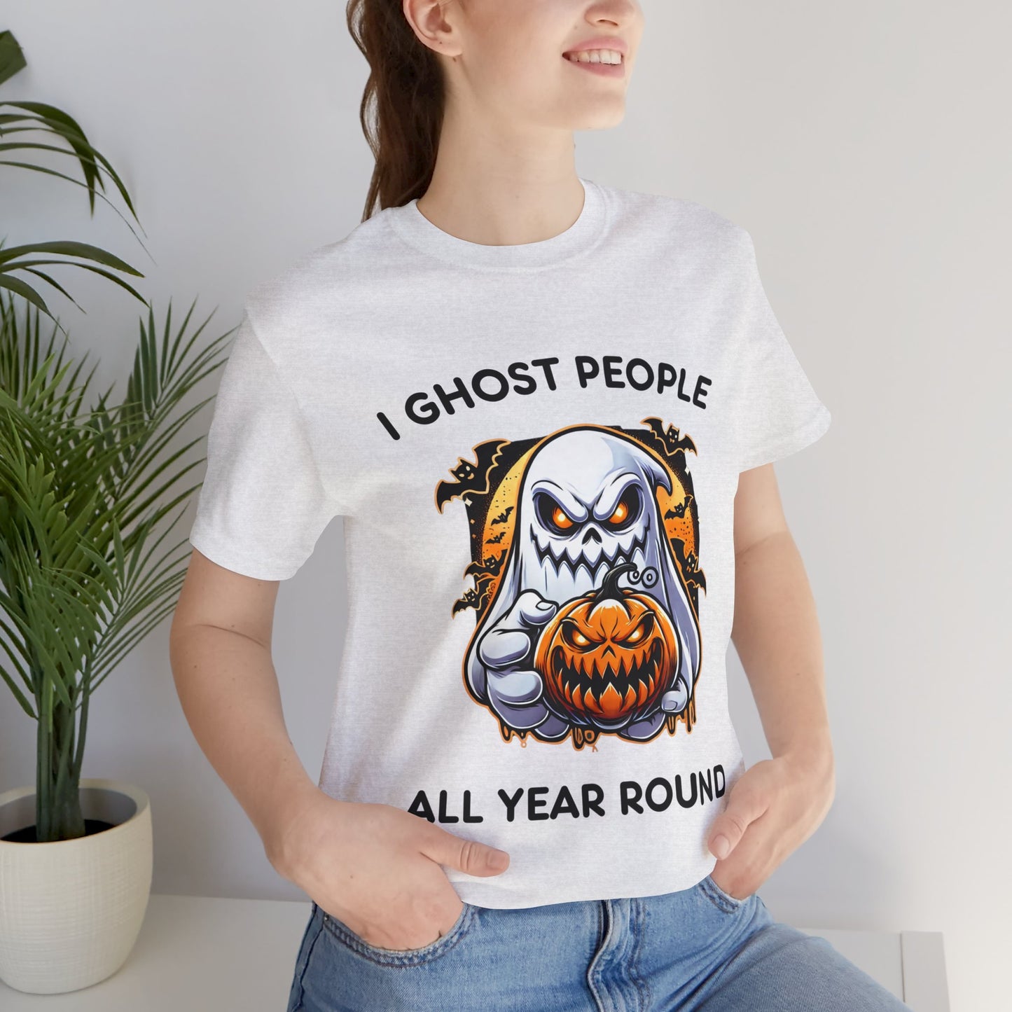 Scary Ghost with Spooky Pumpkin Halloween T-Shirt