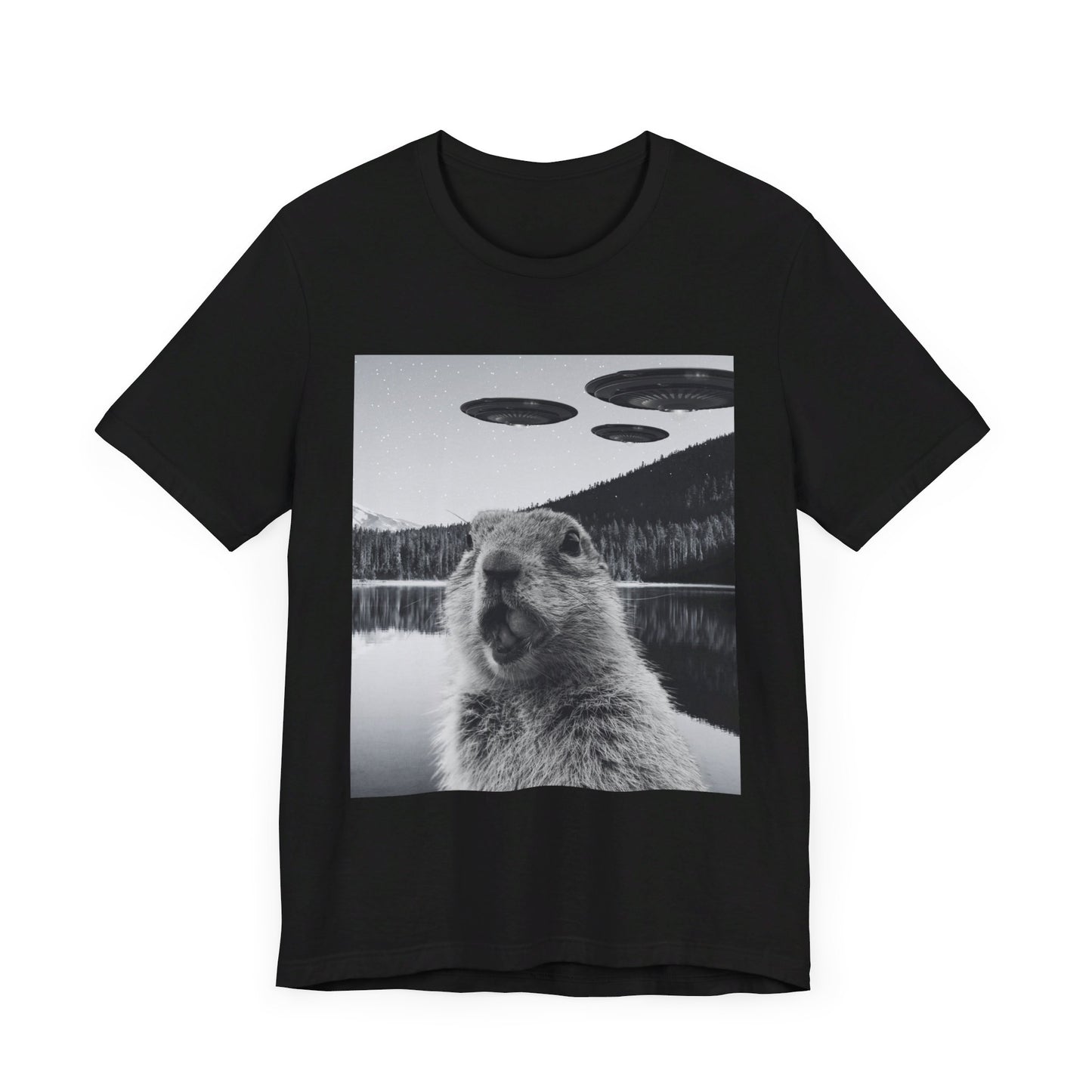 Funny Graphic Tee Selfie with UFOs Weird T-Shirt