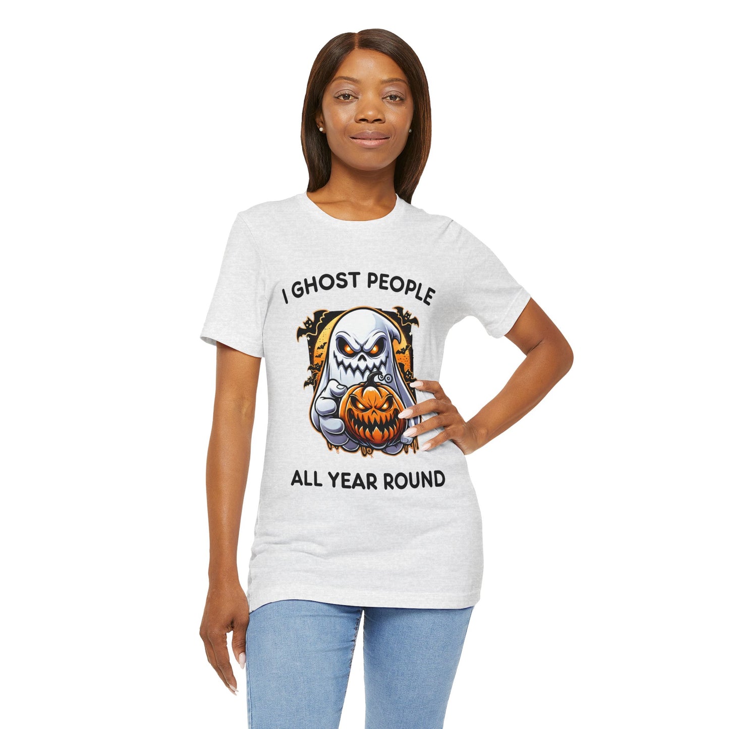 Scary Ghost with Spooky Pumpkin Halloween T-Shirt
