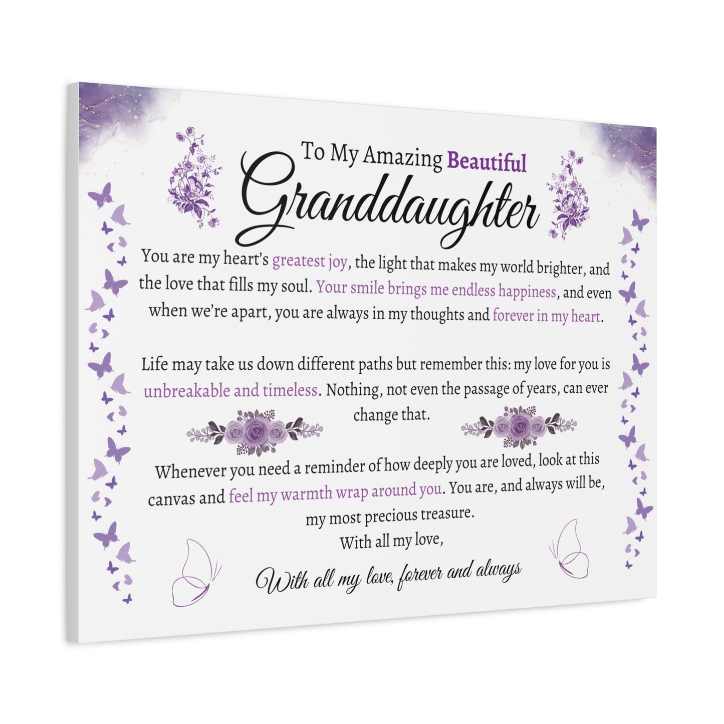 To My Granddaughter Sentimental Matte Canvas