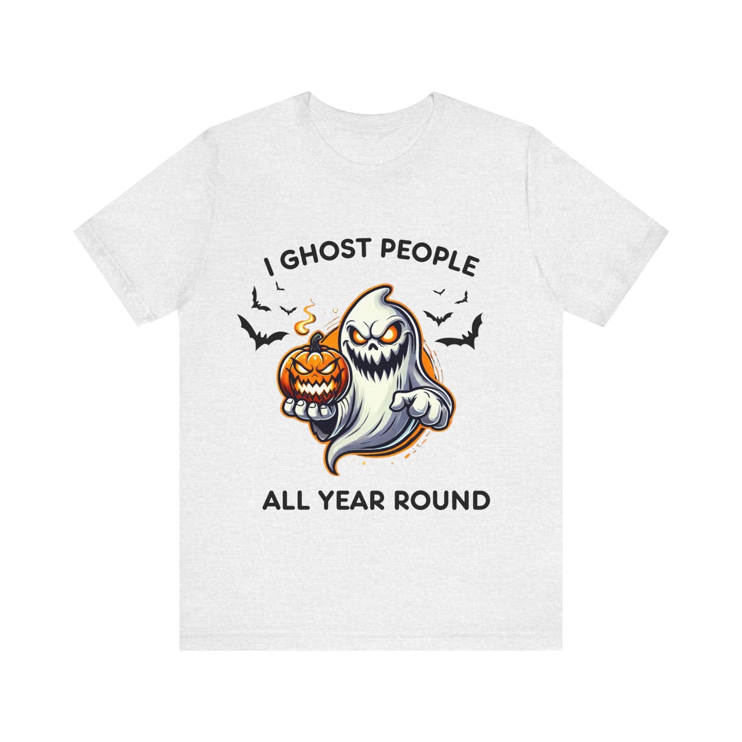 Menacing Ghost with Spooky Pumpkin Halloween T-Shirt - Scary Cartoon Design