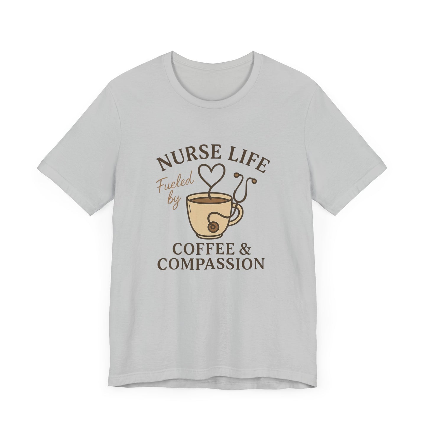Nurse Life Fueled by Coffee and Compassion Shirt | Funny Nurse T-Shirt for Women | Cute Stethoscope Coffee Cup Tee | RN Gift Idea