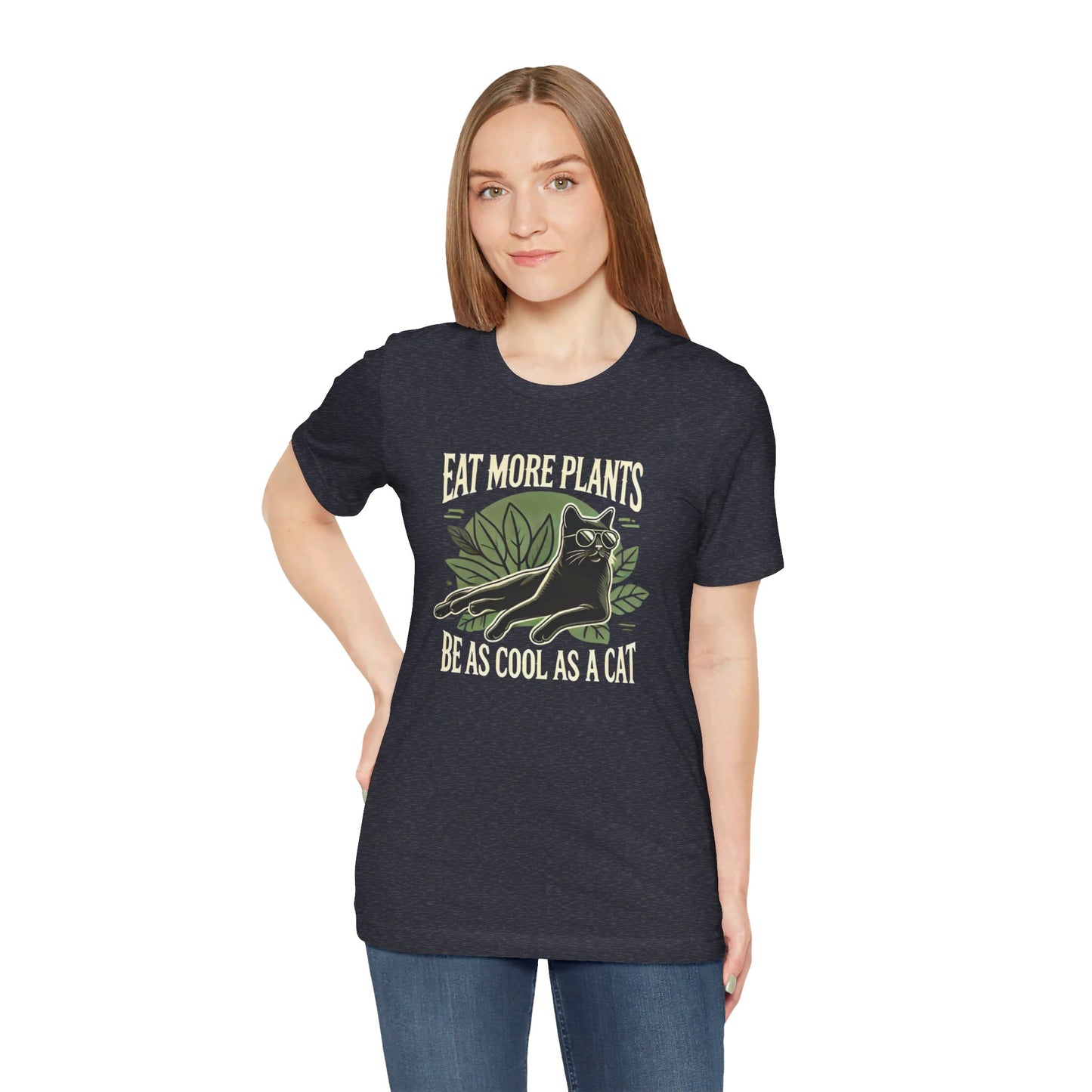 Eat More Plants, Be as Cool as a Cat Unisex T-Shirt – Vegan Cat Lover Tee