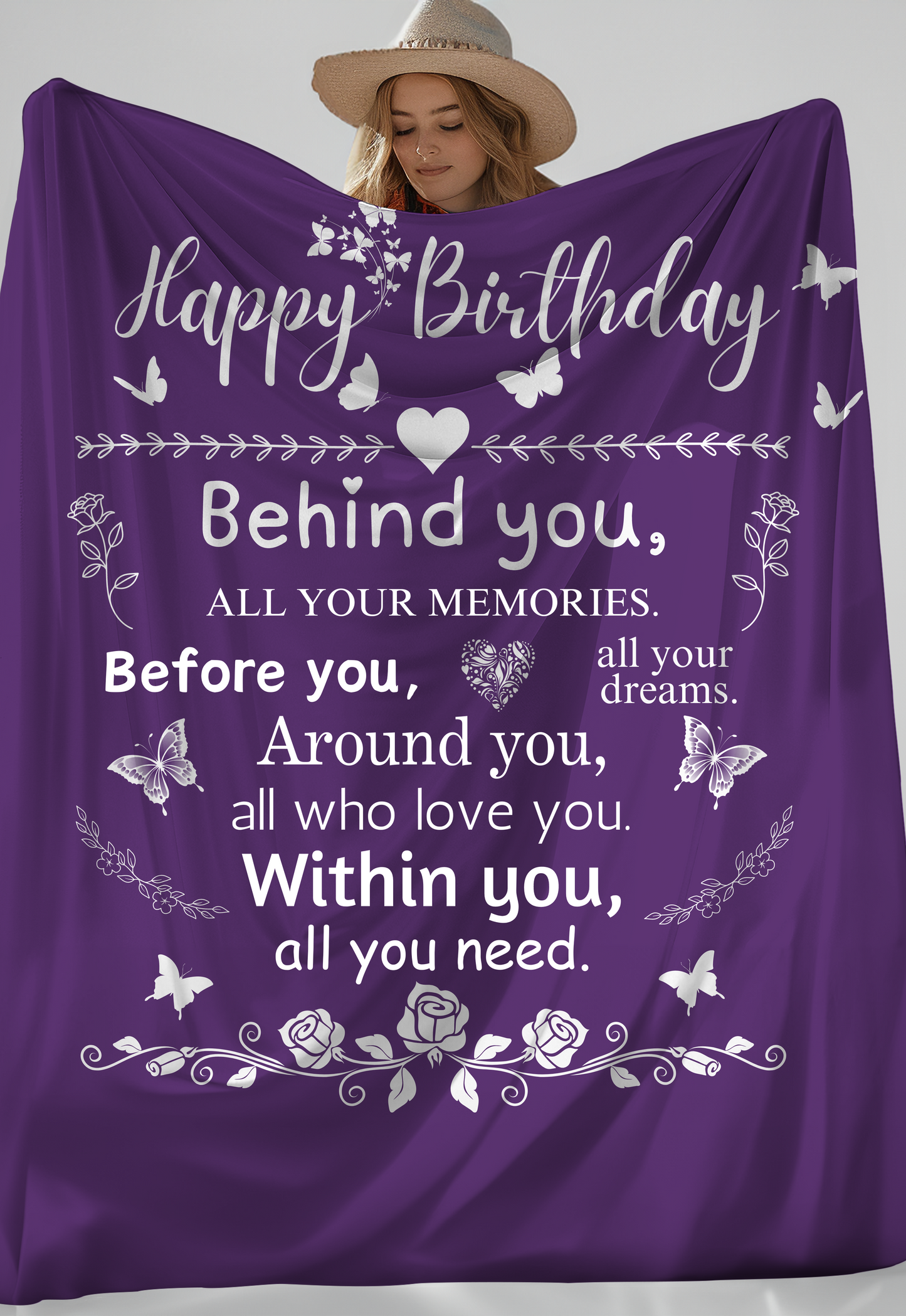 Happy Birthday Purple Blanket Gift for Her
