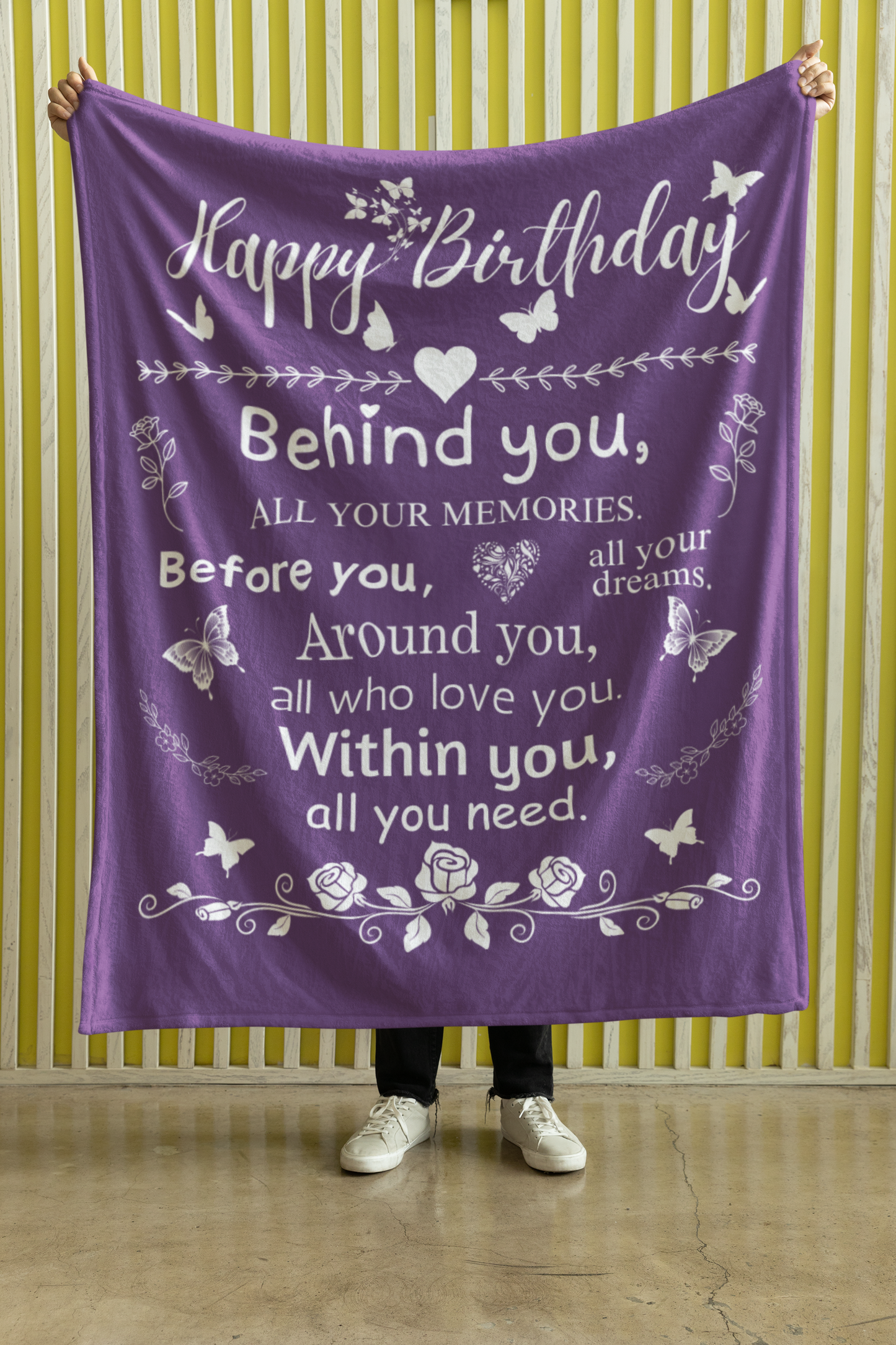 Happy Birthday Purple Blanket Gift for Her