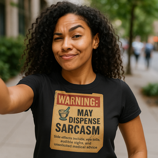 May Dispense Sarcasm Shirt | Funny Pharmacy Tech Tee | Vintage Humor T-Shirt for Pharmacists | Sarcastic Rx Gift | Eye Roll Side Effects