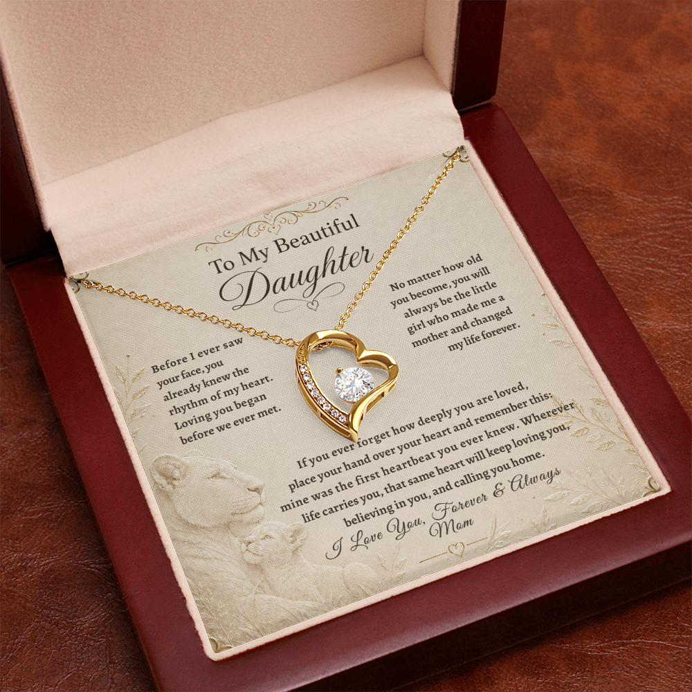 To My Beautiful Daughter, “The First Heartbeat You Ever Knew” Heart Necklace