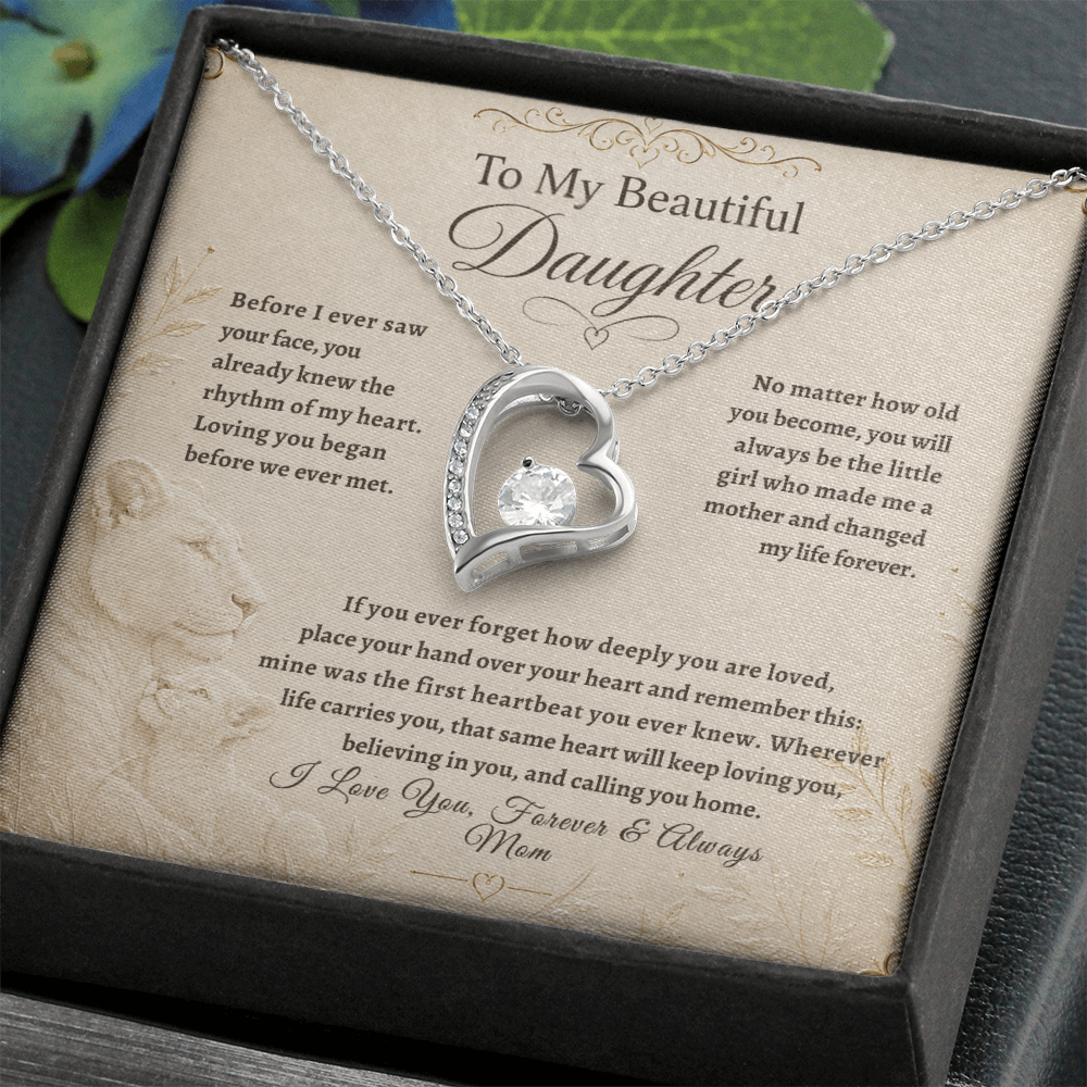 To My Beautiful Daughter, “The First Heartbeat You Ever Knew” Heart Necklace