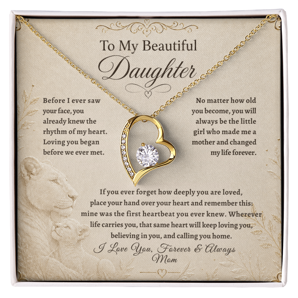 To My Beautiful Daughter, “The First Heartbeat You Ever Knew” Heart Necklace