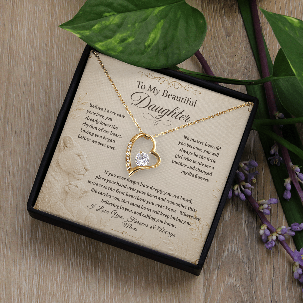 To My Beautiful Daughter, “The First Heartbeat You Ever Knew” Heart Necklace