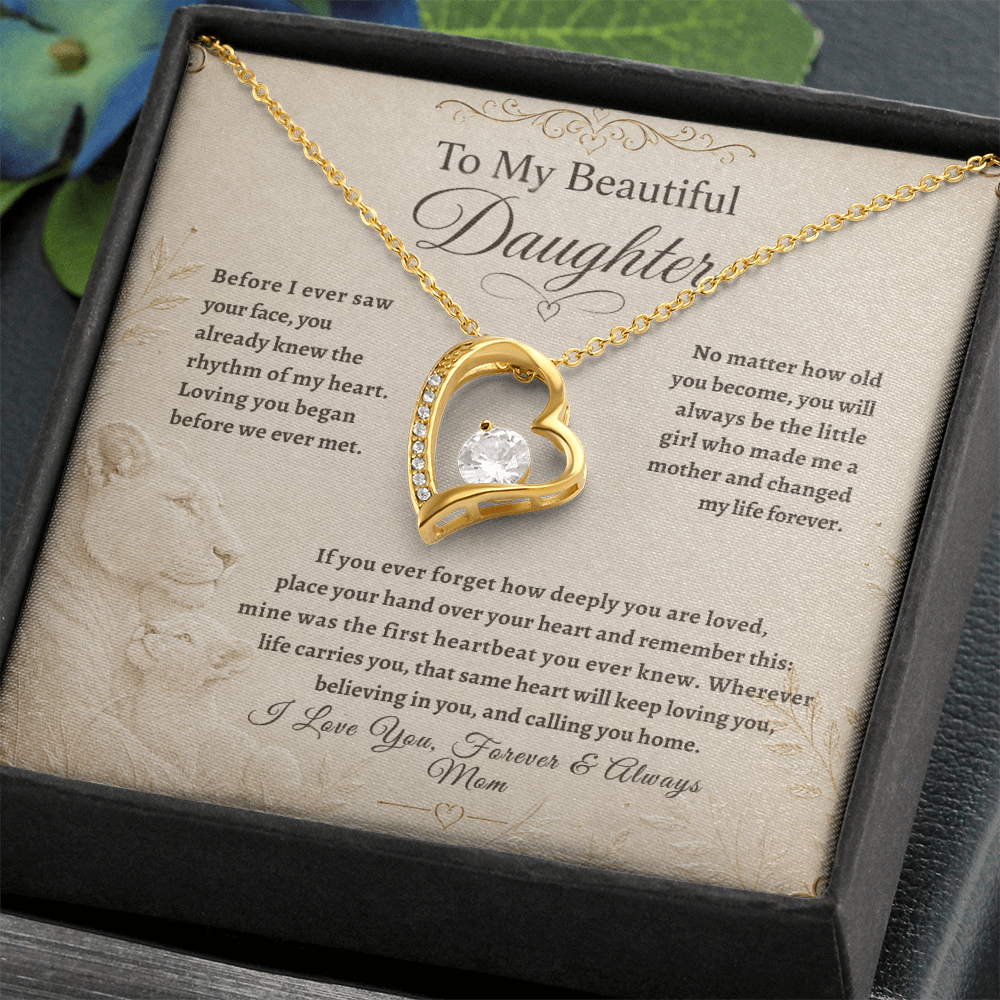 To My Beautiful Daughter, “The First Heartbeat You Ever Knew” Heart Necklace